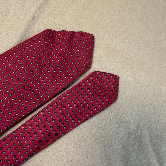 Christian Dior Cravates Red Geometric Pattern Silk Tie Mens Accessory - Picture 3 of 6
